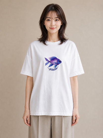 グラフィックTシャツ レディース マンボウ 海の生き物 海 イラスト シンプル 春服 ミセス 白T