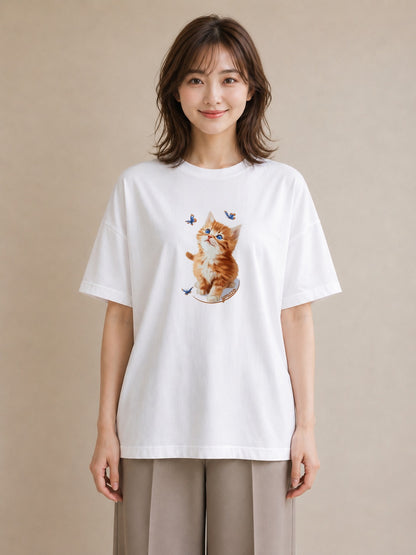 半袖Tシャツ レディース ソマリ 猫 ねこ イラスト フェミニン 女子会 お揃い 白T