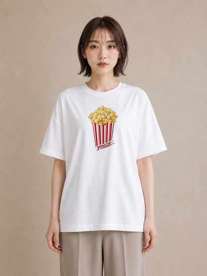 Tシャツ レディース ポップコーン 食べ物 フード イラスト 抜け感 ギフト 母の日 白T