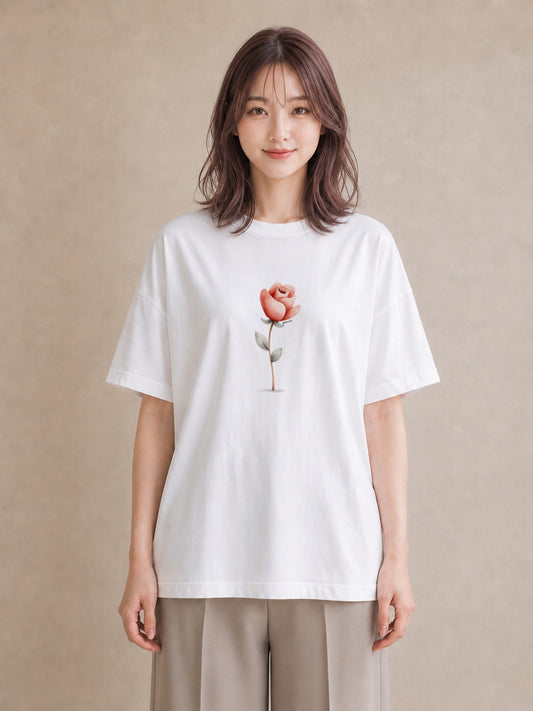 プリントTシャツ レディース バラ 薔薇 ローズ 花 花柄 イラスト ニュアンス 公園 ママ 白T