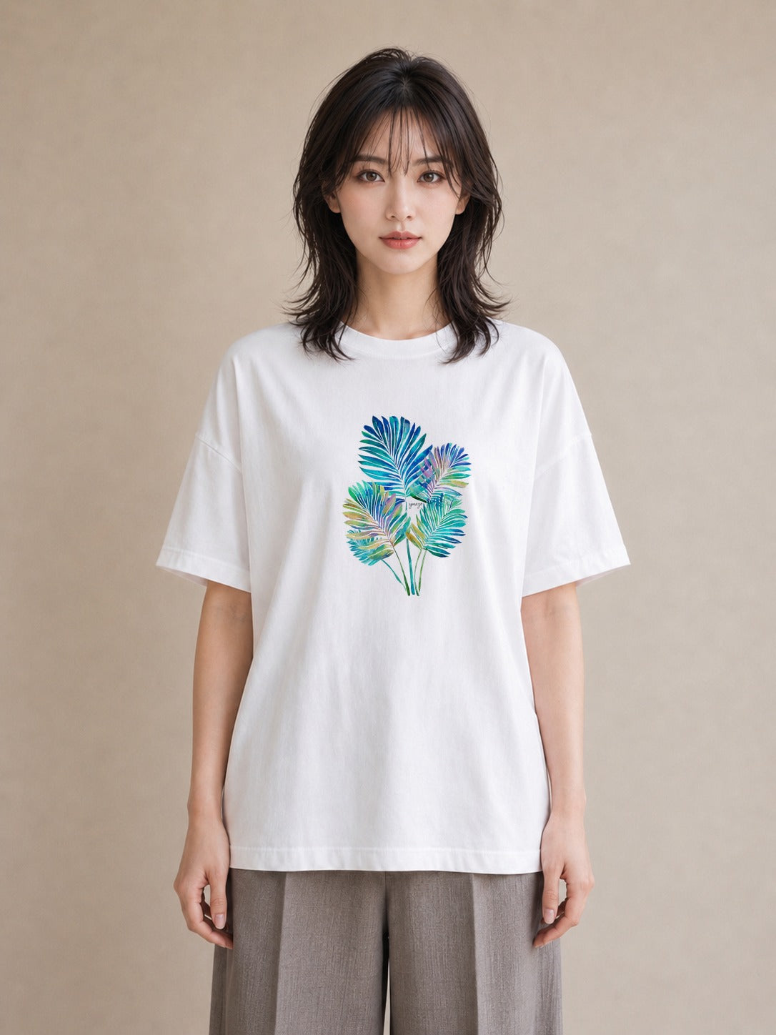 Tシャツ レディース モンステラ 植物 ボタニカル イラスト 韓国風 綿100 デート 白T