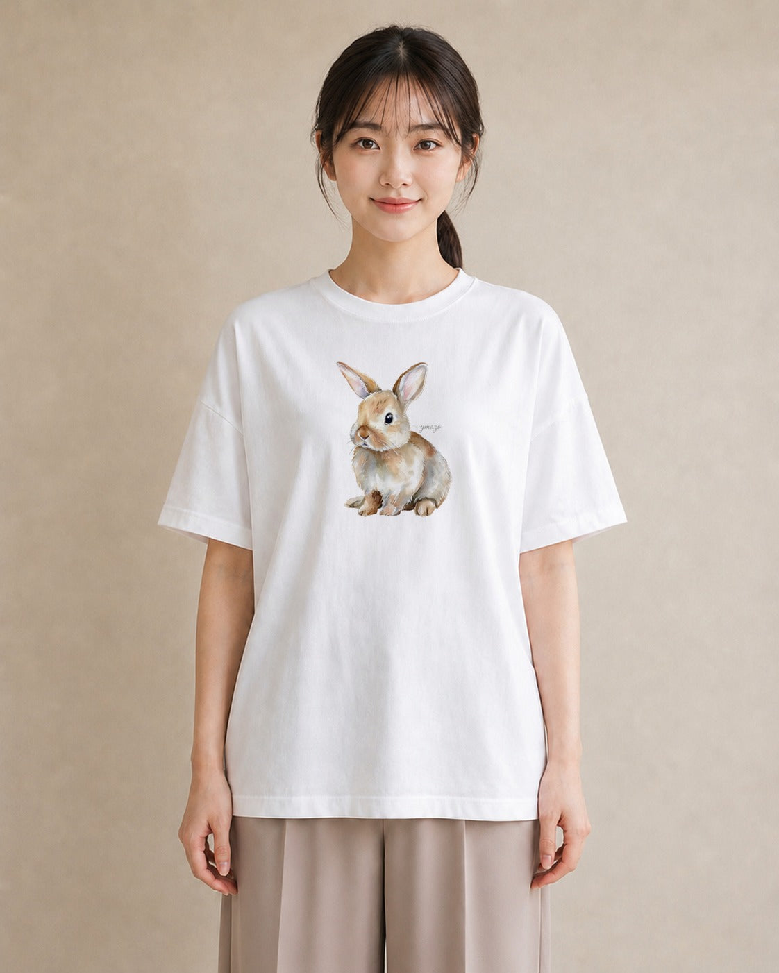 プリントTシャツ レディース ロップイヤー ペット 動物 イラスト レトロ 普段着 週末コーデ 白T