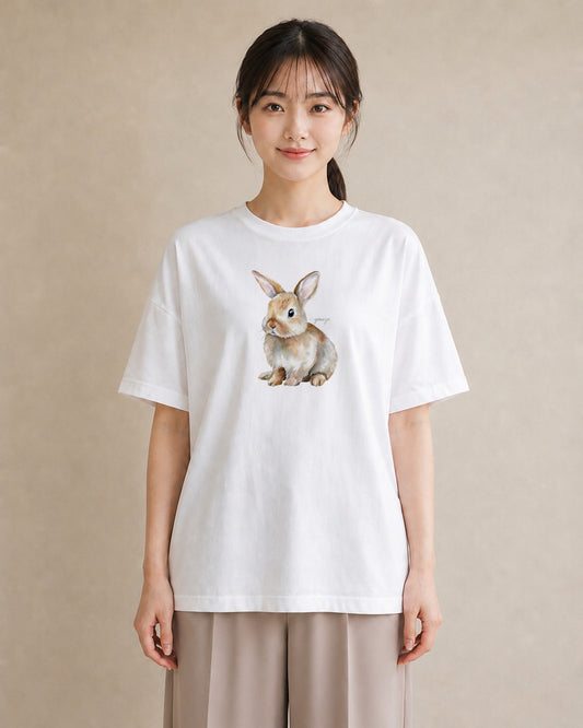 プリントTシャツ レディース ロップイヤー ペット 動物 イラスト レトロ 普段着 週末コーデ 白T