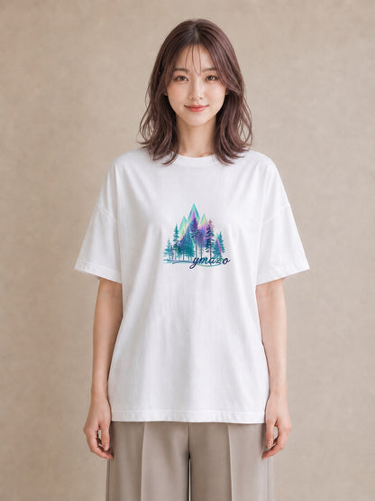グラフィックTシャツ レディース オーロラ 星空 宇宙 イラスト 淡色 母娘コーデ 自分用 白T