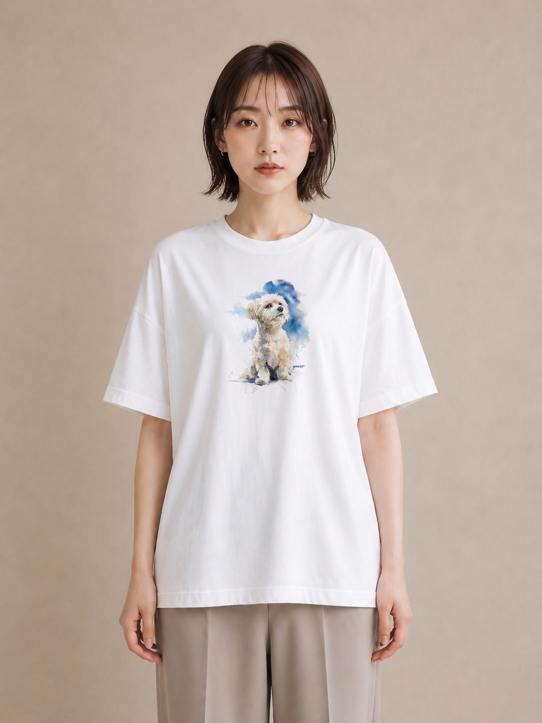 半袖Tシャツ レディース 保護犬 犬 いぬ イラスト カジュアル 旅行用 海 白T