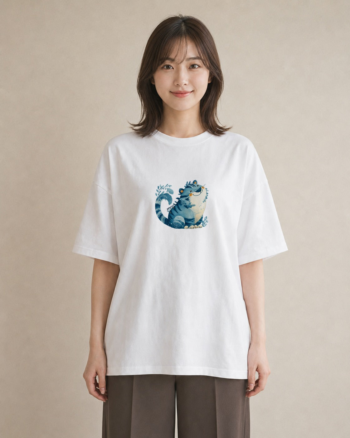 半袖Tシャツ レディース とら 動物 アニマル イラスト きれいめ お揃い 親子 白T
