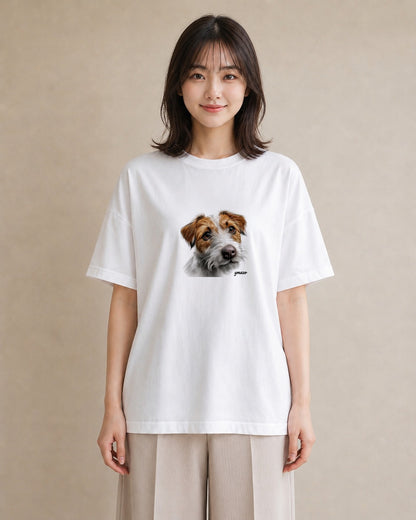 デザインTシャツ レディース ジャックラッセルテリア 犬 いぬ イラスト 抜け感 自分用 ルームウェア 白T