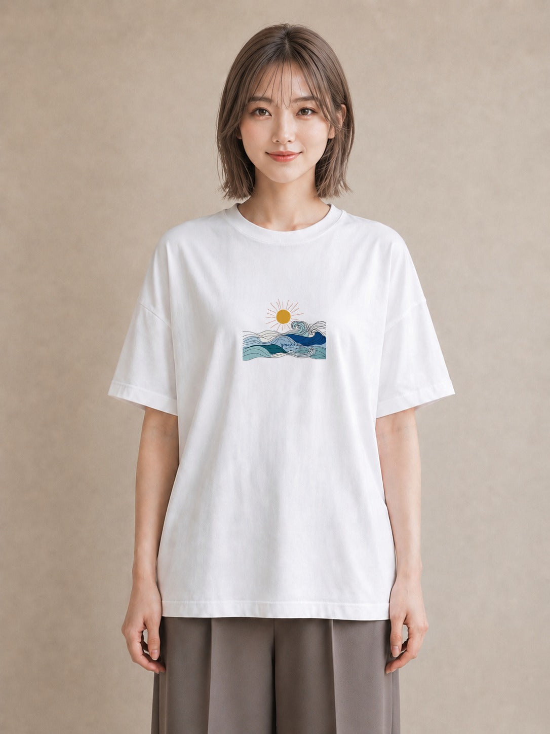 半袖Tシャツ レディース 海 リゾート 夏 イラスト 韓国風 レイヤード 友達ギフト 白T