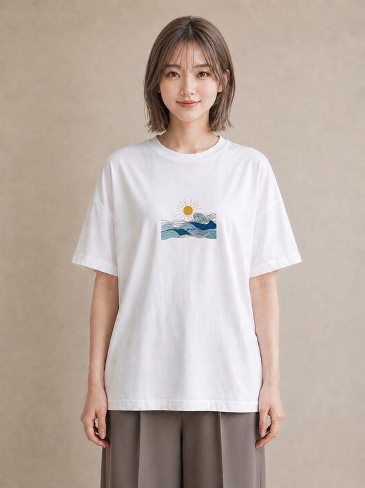 半袖Tシャツ レディース 海 リゾート 夏 イラスト 韓国風 レイヤード 友達ギフト 白T