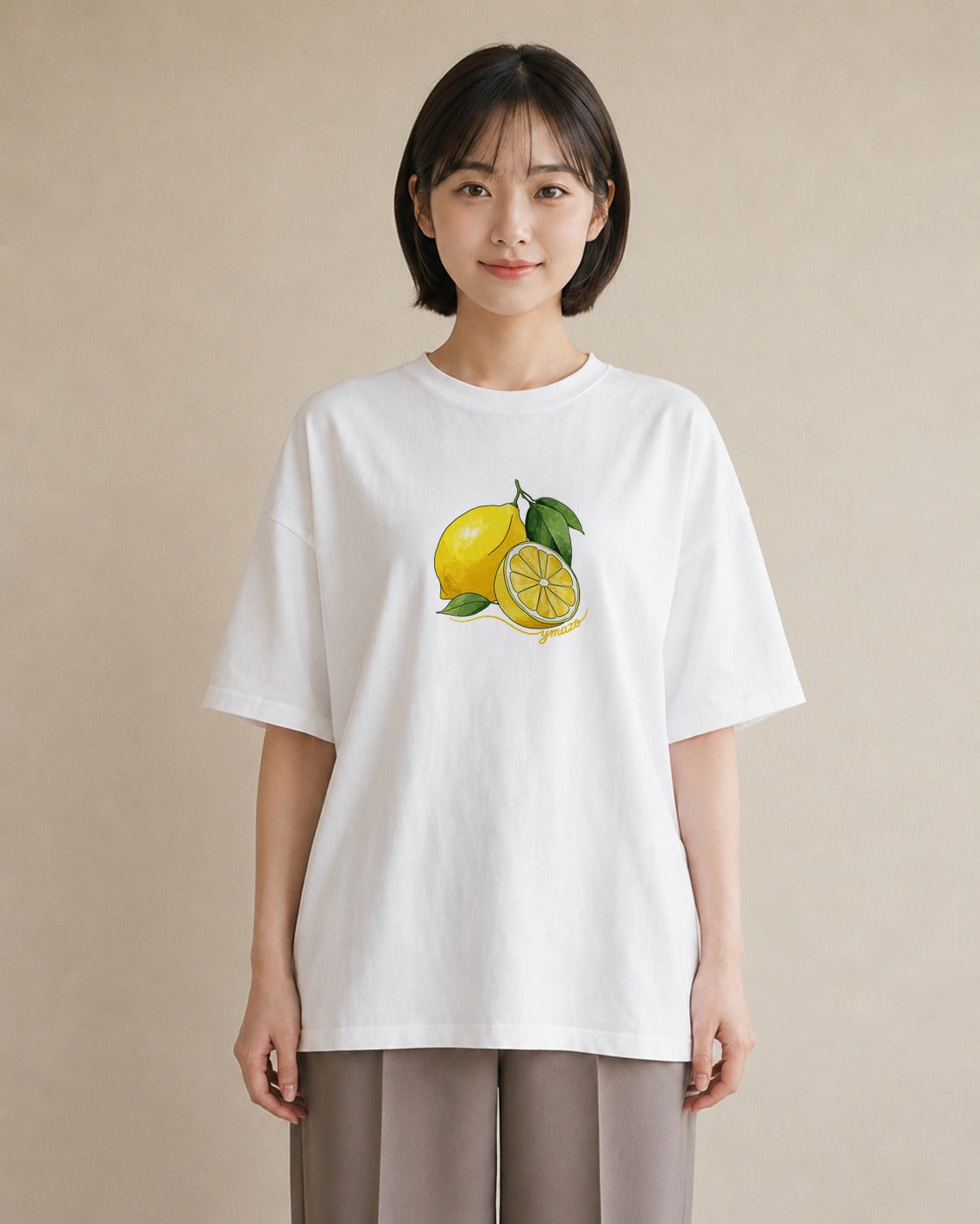 プリントTシャツ レディース レモン 檸檬 食べ物 フード イラスト 普段使い 通勤 在宅 白T