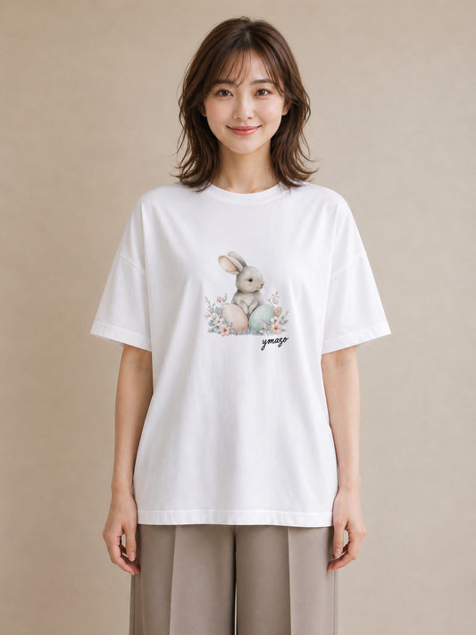 デザインTシャツ レディース ウサギ系野生 動物 アニマル イラスト シンプル お揃い 親子 白T