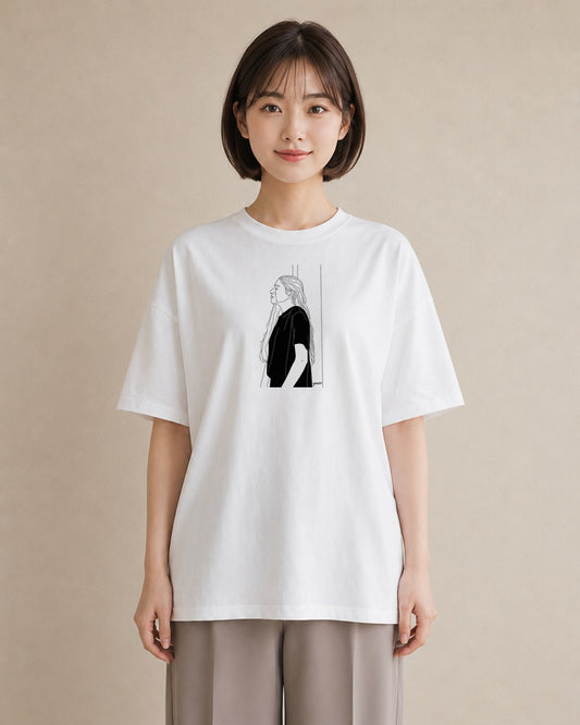 Tシャツ レディース 女の子 ガール 後ろ姿 イラスト ラフ 散歩 お出かけ 白T
