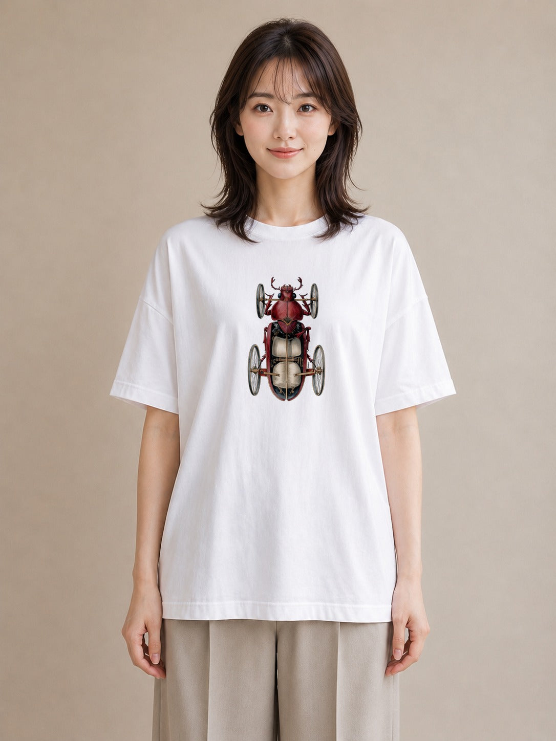 グラフィックTシャツ レディース ダンゴムシ 昆虫 虫 イラスト きれいめ ビーチ デイリーウェア 白T