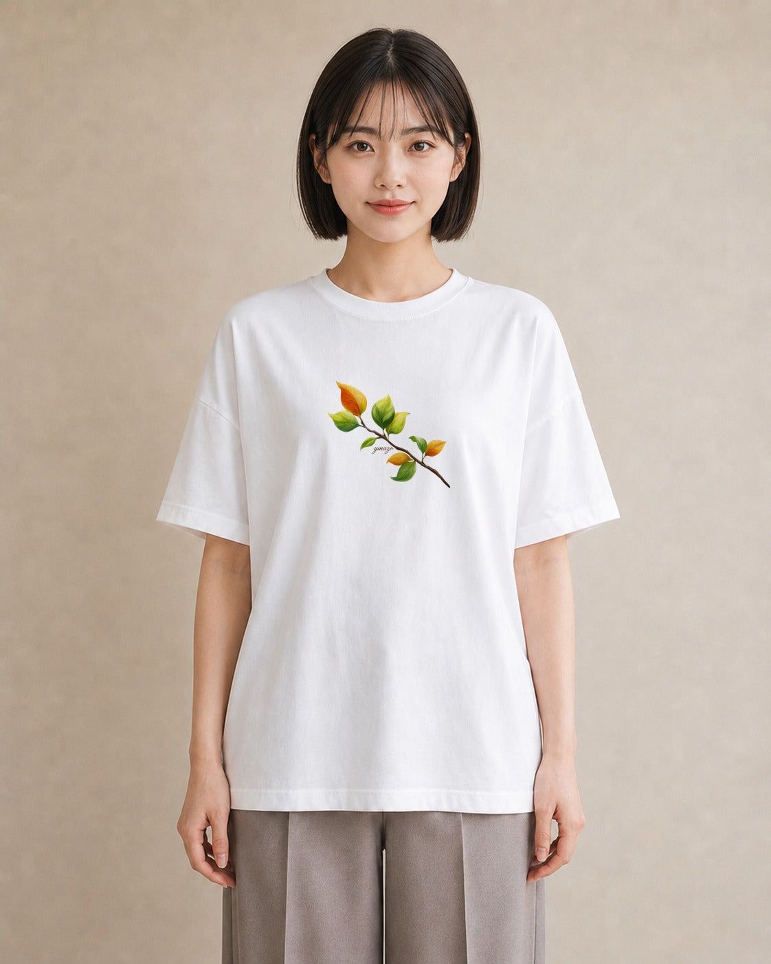 グラフィックTシャツ レディース 落ち葉 植物 ボタニカル イラスト シック 20代 カジュアルコーデ 白T