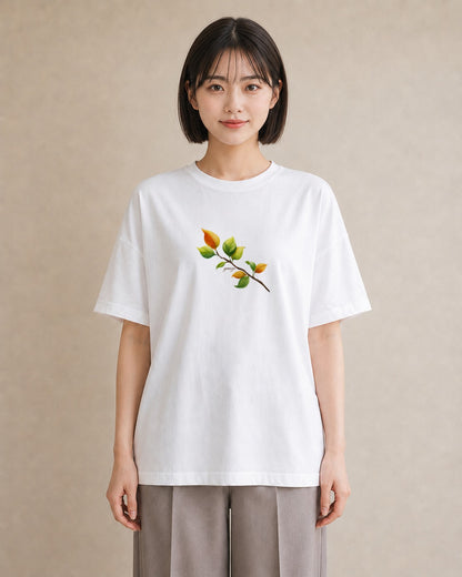 グラフィックTシャツ レディース 落ち葉 植物 ボタニカル イラスト シック 20代 カジュアルコーデ 白T