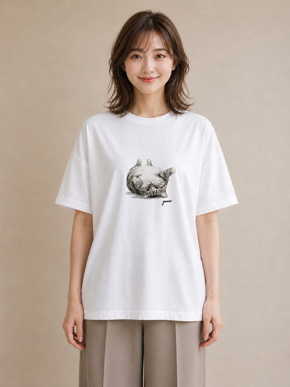 プリントTシャツ レディース ぶち猫 猫 ねこ イラスト ラフカジュアル 週末コーデ 敬老の日 白T