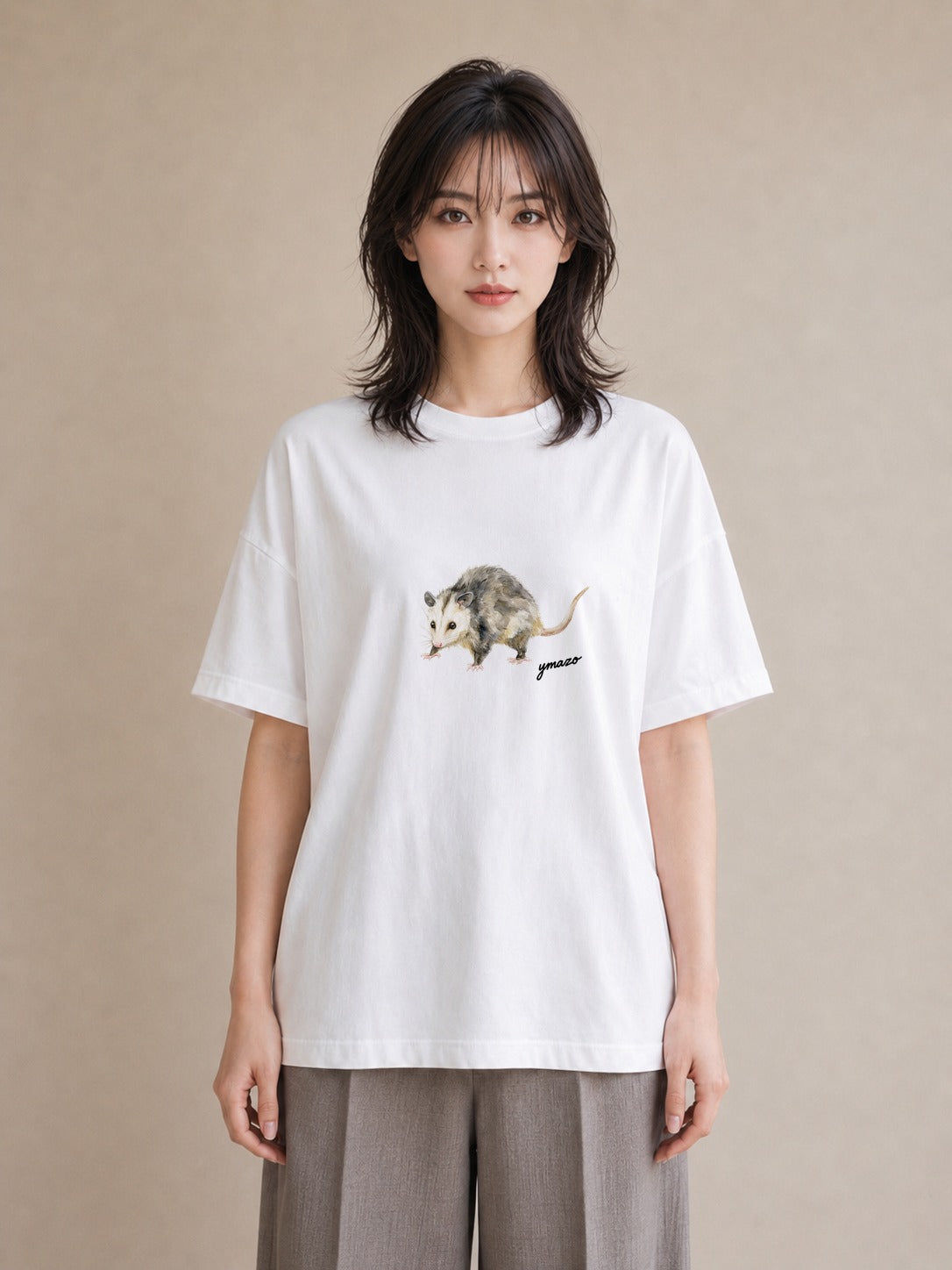 デザインTシャツ レディース リス ペット 動物 イラスト 淡色 綿100 デート 白T