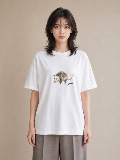 デザインTシャツ レディース リス ペット 動物 イラスト 淡色 綿100 デート 白T