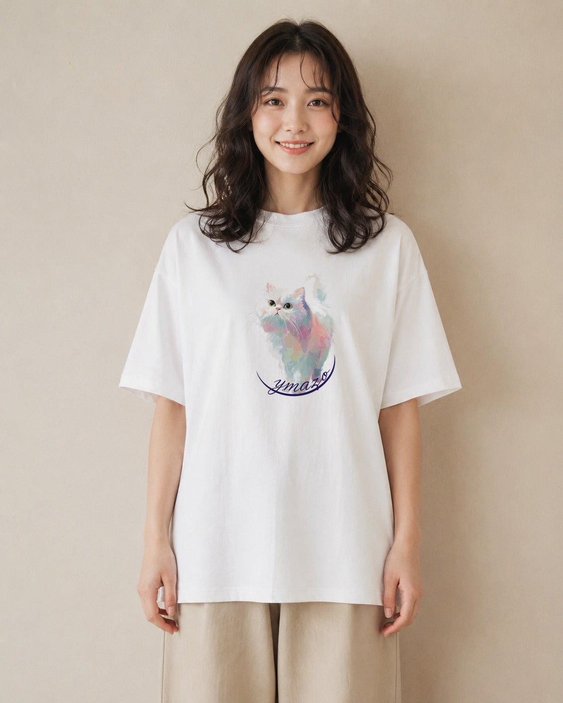 デザインTシャツ レディース 三毛猫 みけねこ 三毛 猫 ねこ イラスト シンプル ペアコーデ 秋コーデ 白T