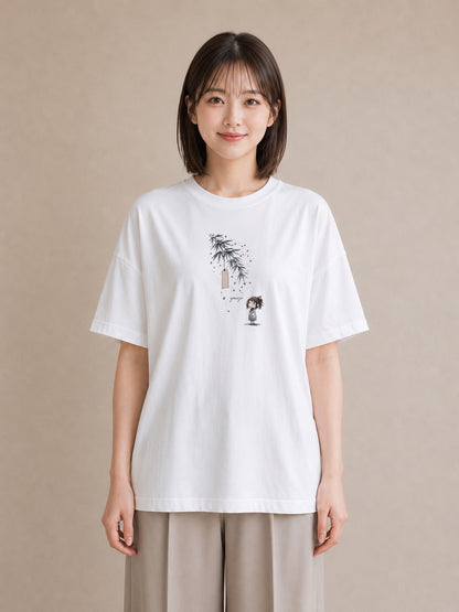 プリントTシャツ レディース 風鈴 ガラス 夏 ナチュラル アンティーク イラスト ガーリー 在宅 公園 白T