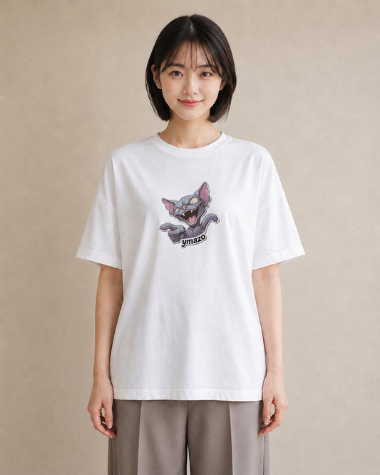 プリントTシャツ レディース スフィンクス 猫 ねこ イラスト ラフ ビーチ デイリーウェア 白T