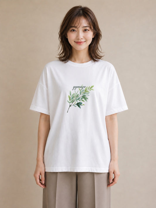 Tシャツ レディース シダ 植物 ボタニカル イラスト きれいめ 在宅 公園 白T