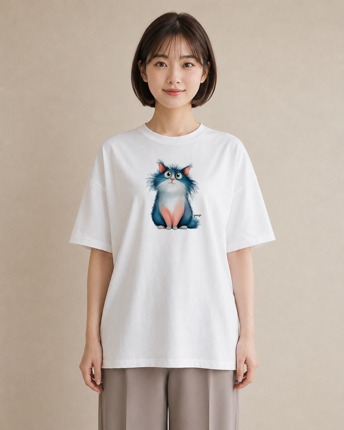 Tシャツ レディース メインクーン 猫 ねこ イラスト ペアコーデ 秋コーデ 白T