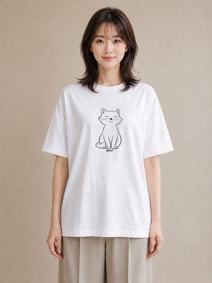 Tシャツ レディース 猫 ねこ ネコ イラスト ゆるコーデ 夏コーデ 通学 白T
