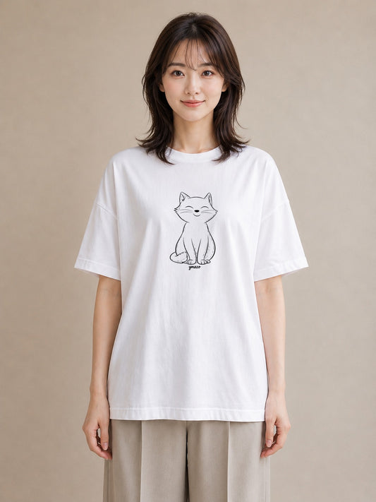 Tシャツ レディース 猫 ねこ ネコ イラスト ゆるコーデ 夏コーデ 通学 白T