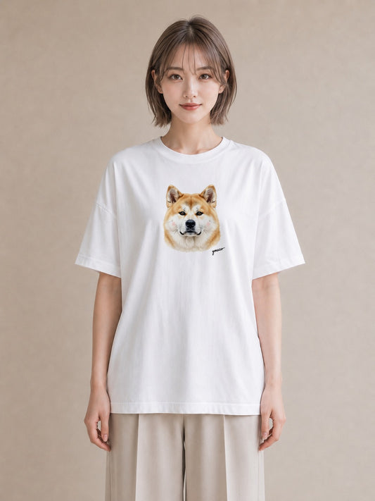 半袖Tシャツ レディース 秋田犬 犬 いぬ イラスト ユニーク 母娘コーデ 自分用 白T