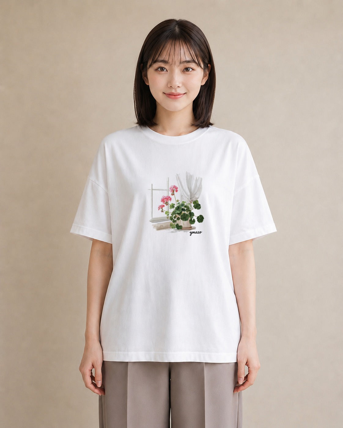 デザインTシャツ レディース 窓辺の椅子 窓辺 椅子 ナチュラル アンティーク イラスト ボタニカル 女性向けギフト 散歩 白T