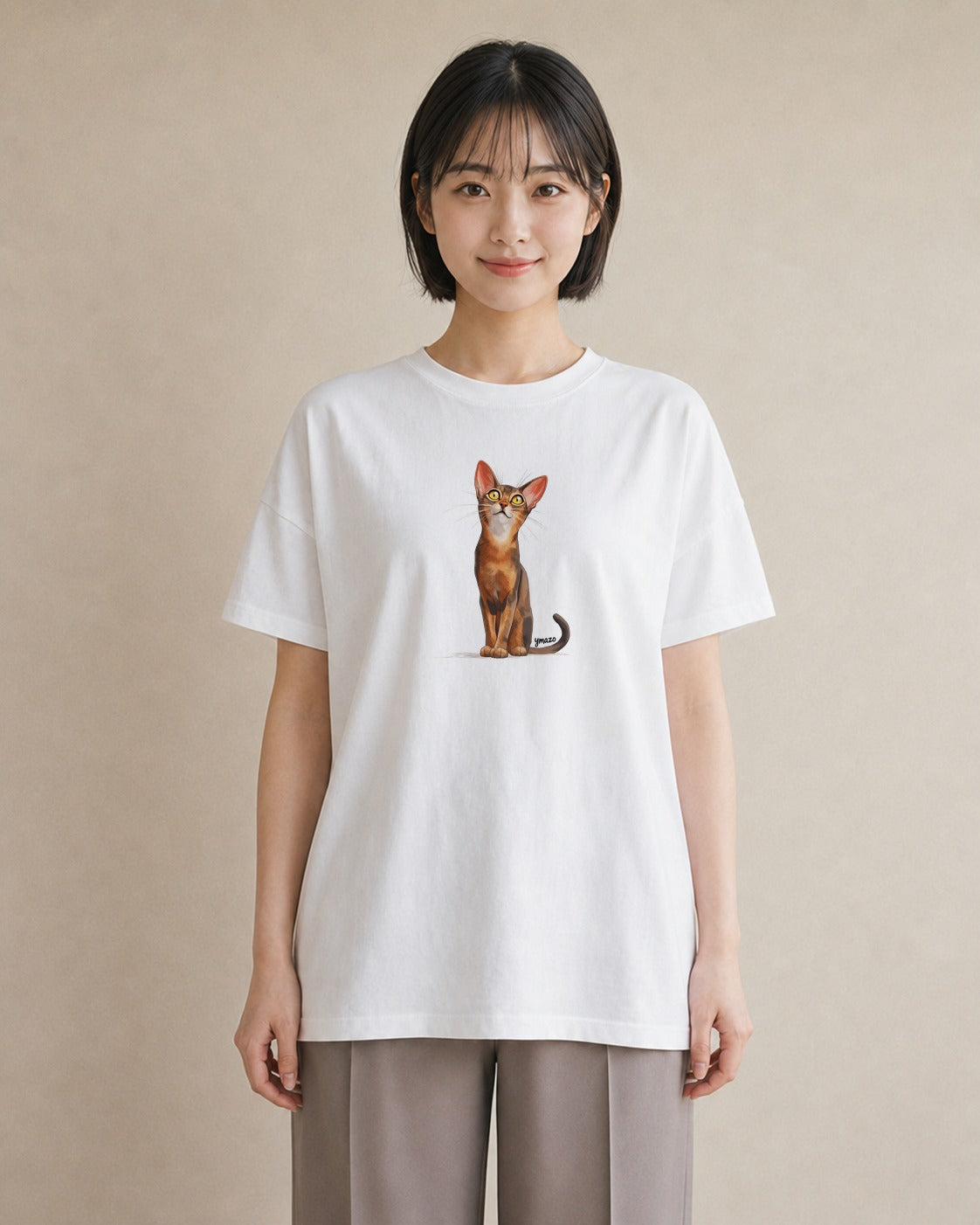デザインTシャツ レディース サビ猫 猫 ねこ イラスト シック 休日 ペアコーデ 白T