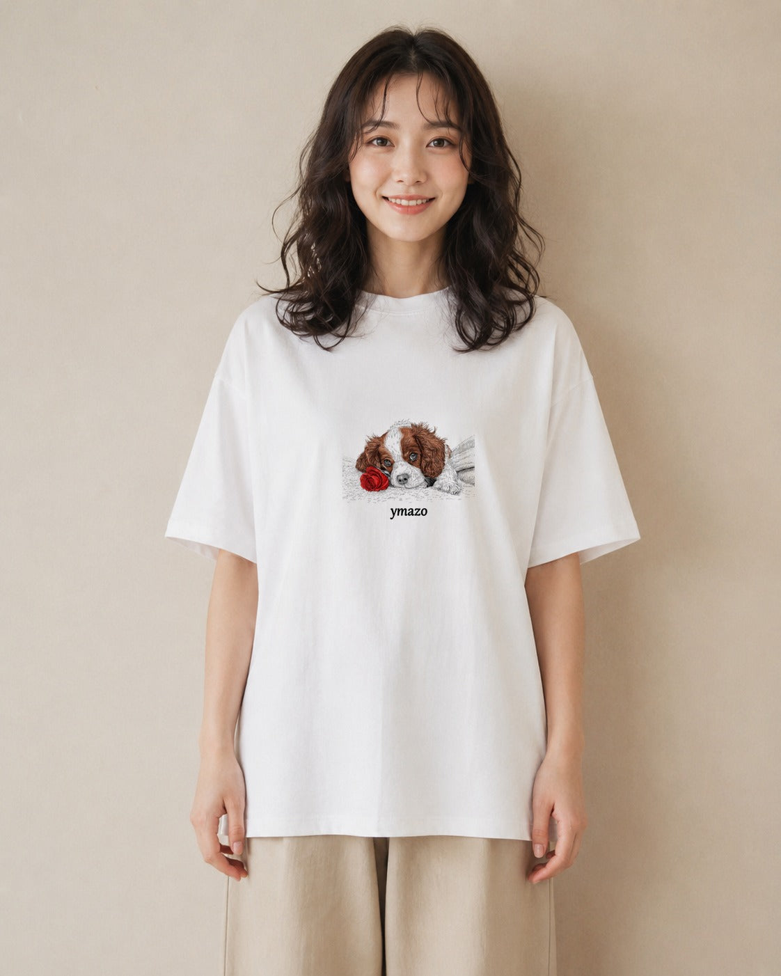 プリントTシャツ レディース キャバリア 犬 いぬ イラスト 手描き風 散歩 お出かけ 白T