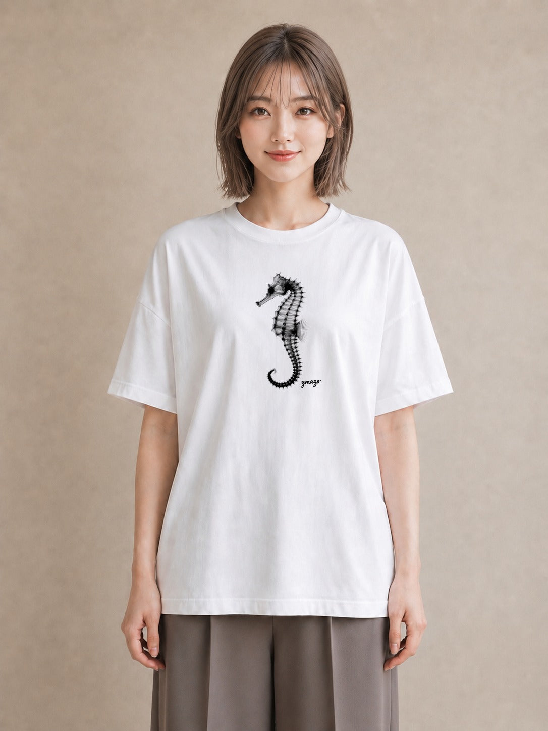 デザインTシャツ レディース タツノオトシゴ 海の生き物 海 イラスト 自分用 ルームウェア 白T