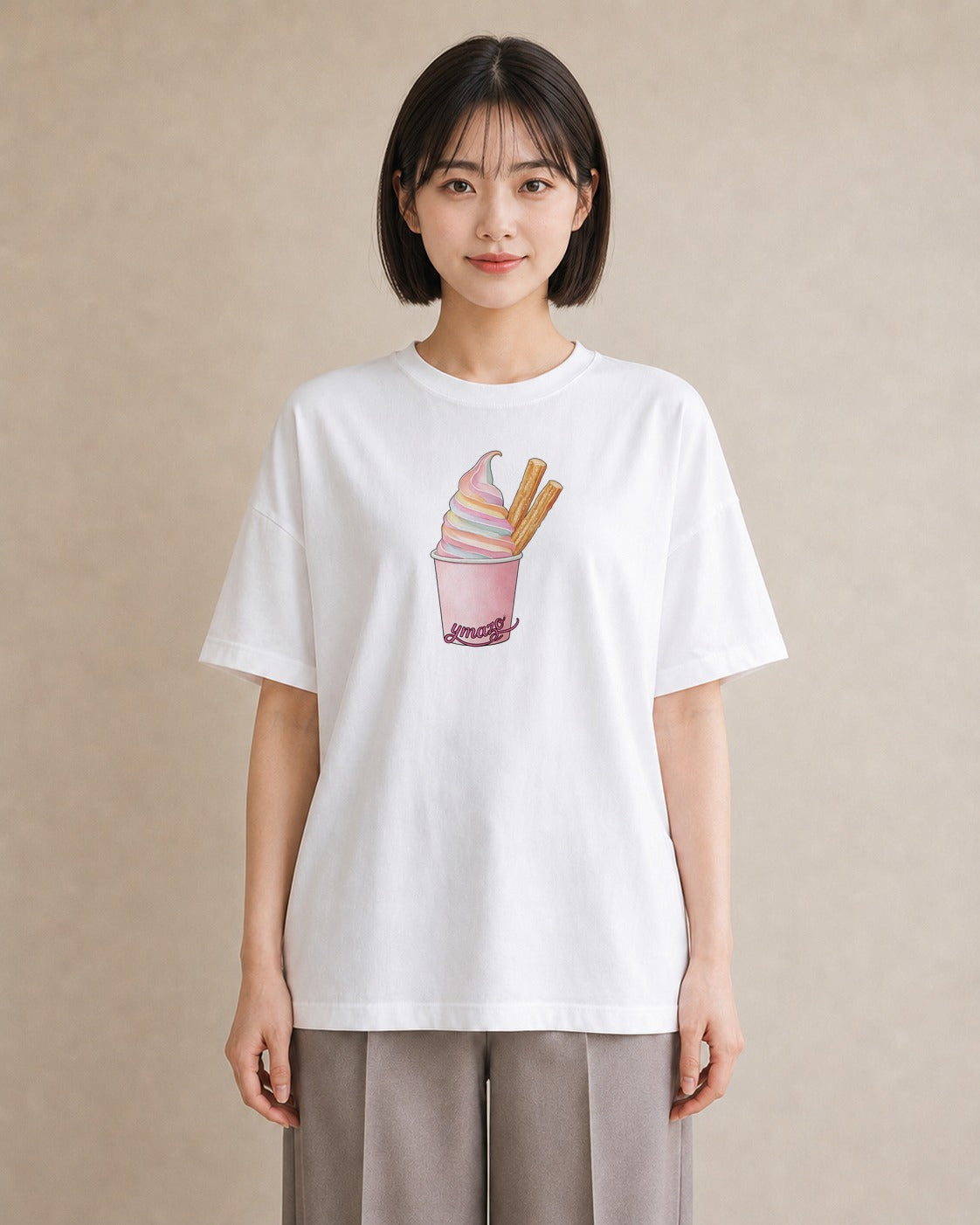 グラフィックTシャツ レディース クリームソーダ 食べ物 フード イラスト ラフカジュアル デイリーウェア 休日 白T
