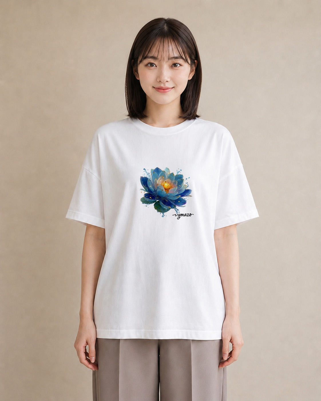 Tシャツ レディース 蓮 花 花柄 イラスト レトロ 休日 ペアコーデ 白T