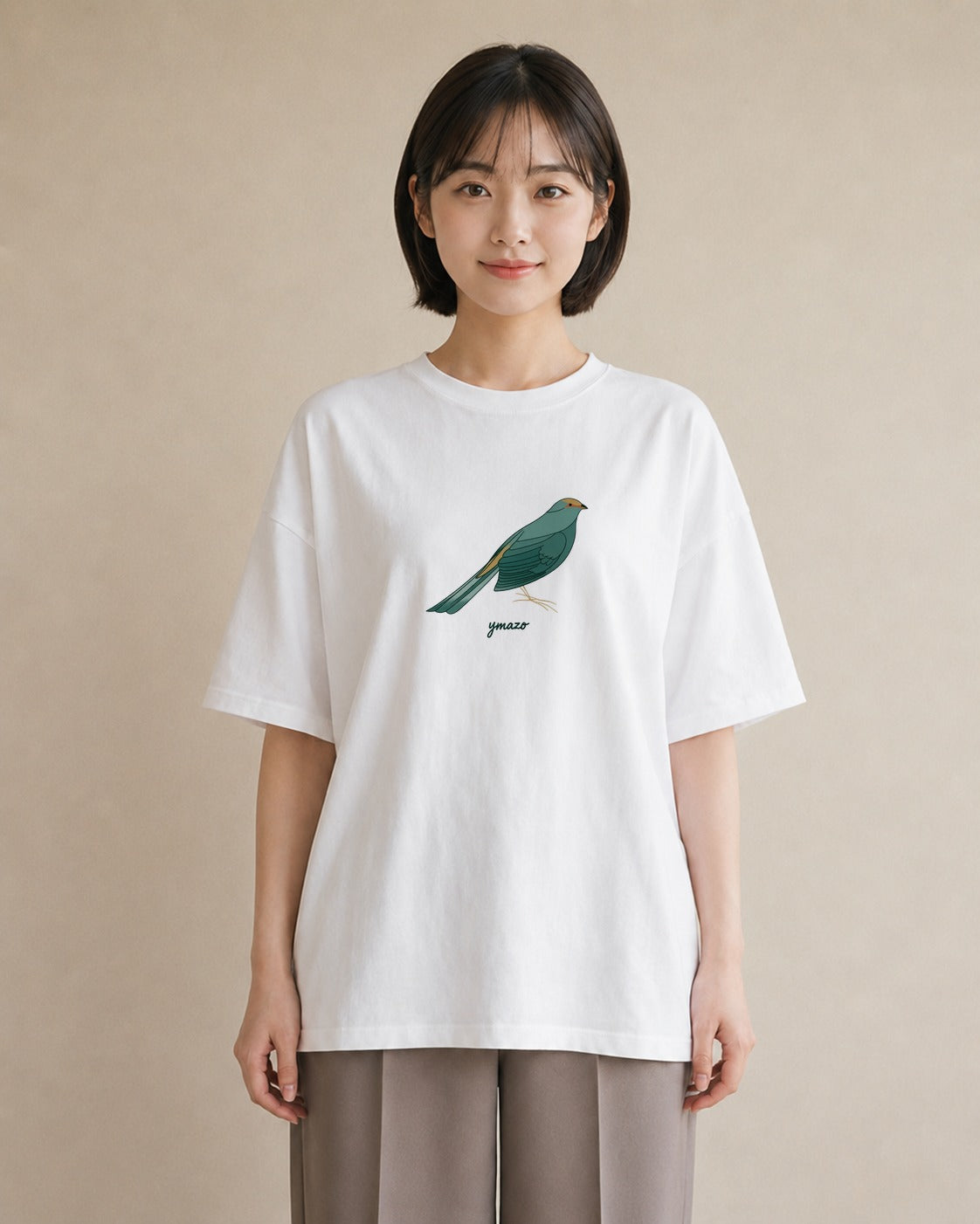 半袖Tシャツ レディース 九官鳥 ペット 動物 イラスト 抜け感 ミセス 春コーデ 白T