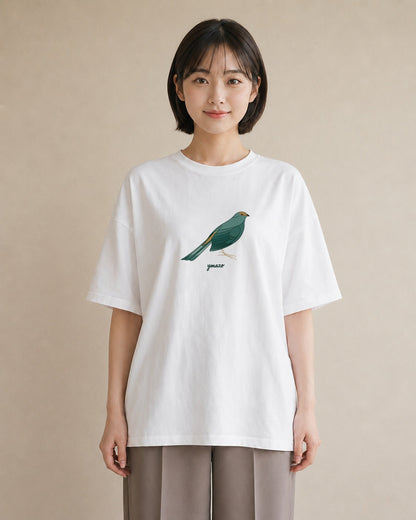 半袖Tシャツ レディース 九官鳥 ペット 動物 イラスト 抜け感 ミセス 春コーデ 白T