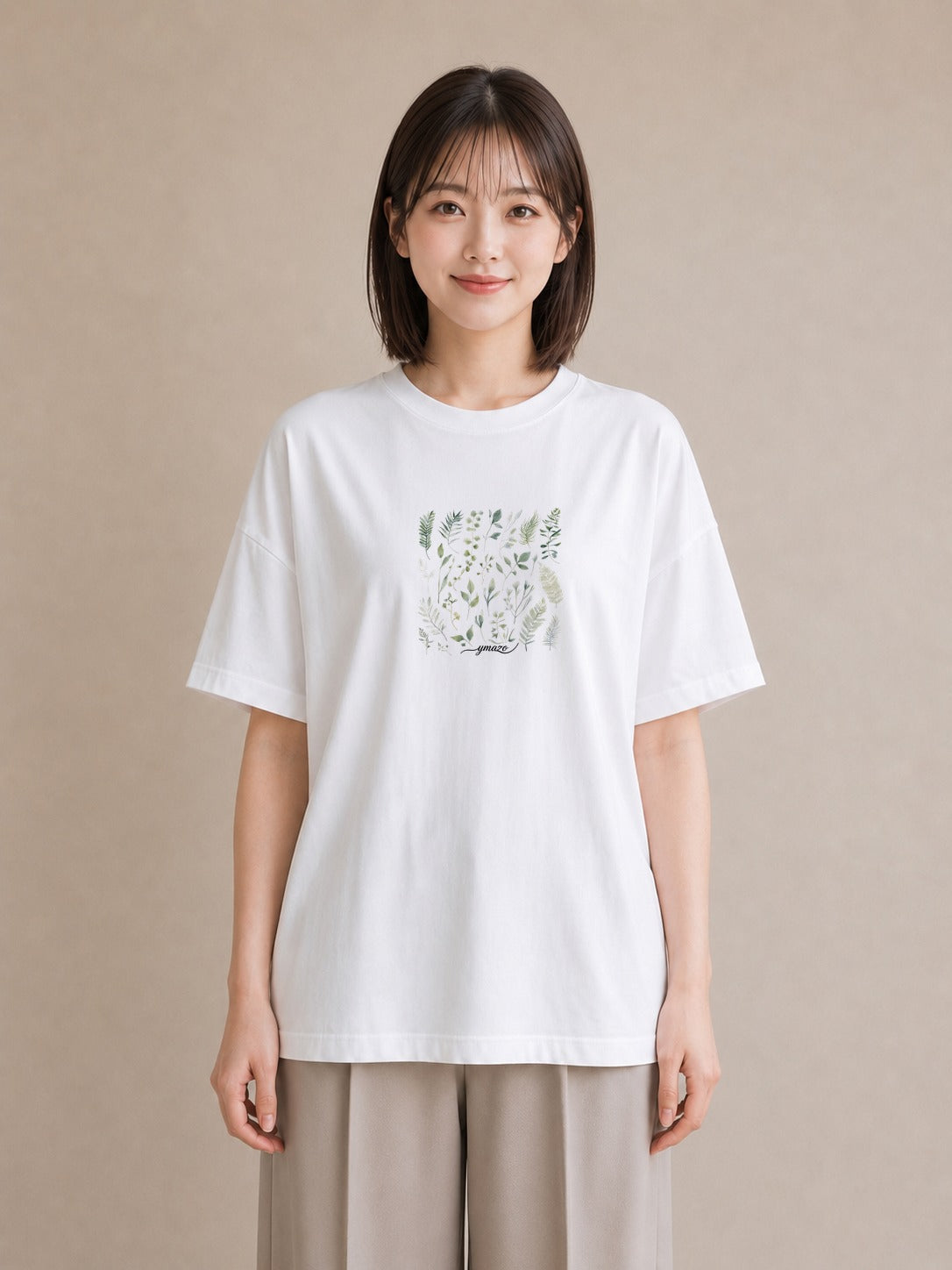 グラフィックTシャツ レディース ボタニカル 植物 イラスト カフェコーデ カジュアルコーデ 買い物 白T