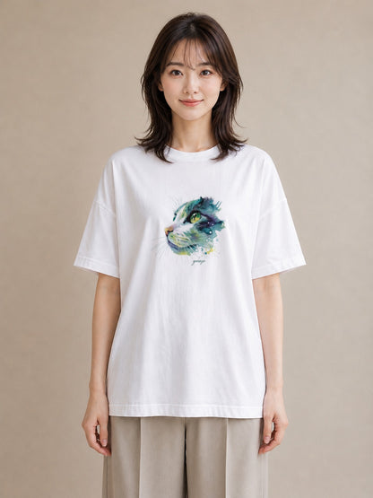 半袖Tシャツ レディース スコティッシュフォールド 猫 ねこ イラスト カフェコーデ 部屋着 女性向けギフト 白T