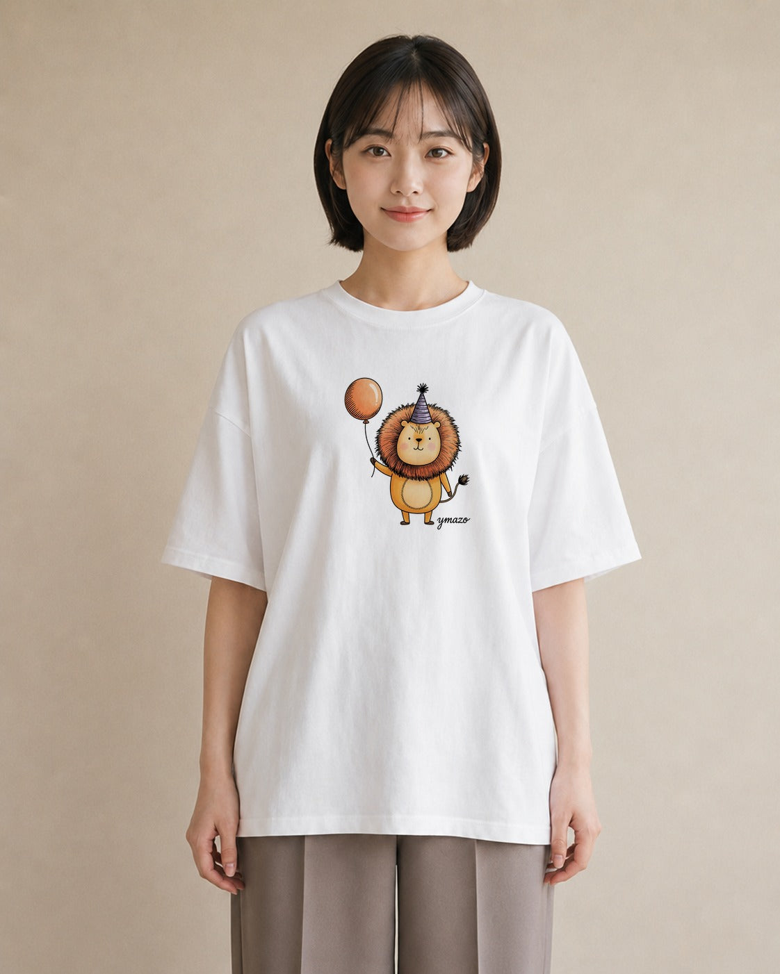 Tシャツ レディース ライオン 動物 アニマル イラスト 上品 公園 ママ 白T