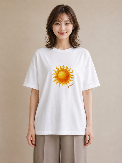 Tシャツ レディース 太陽 星空 宇宙 イラスト カフェコーデ カフェ服 クリスマス 白T