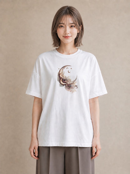 プリントTシャツ レディース 満月 星空 宇宙 イラスト ゆるかわ レイヤード 友達ギフト 白T