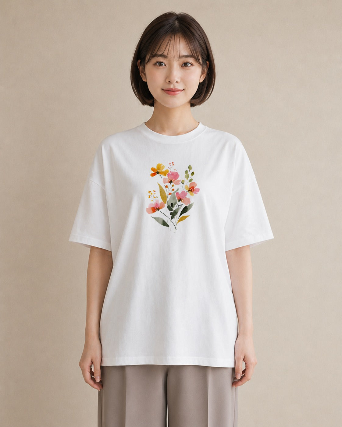 Tシャツ レディース ミモザ 花 花柄 イラスト カジュアル 春コーデ 姉妹 白T