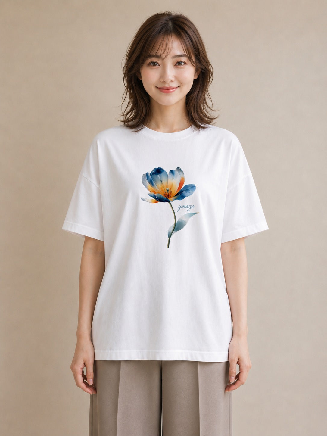 デザインTシャツ レディース ゆり 百合 花 花柄 イラスト アート風 レイヤード 友達ギフト 白T