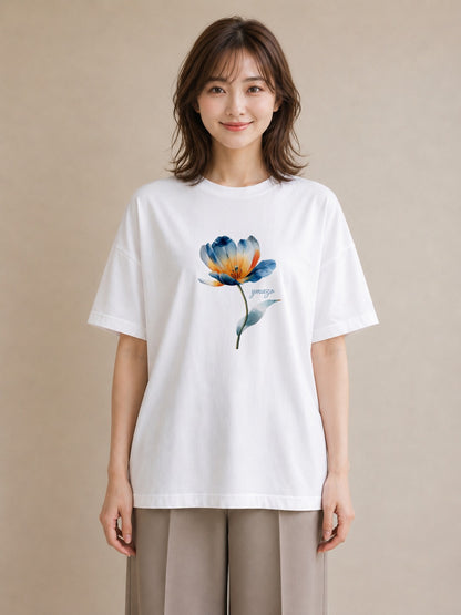 デザインTシャツ レディース ゆり 百合 花 花柄 イラスト アート風 レイヤード 友達ギフト 白T