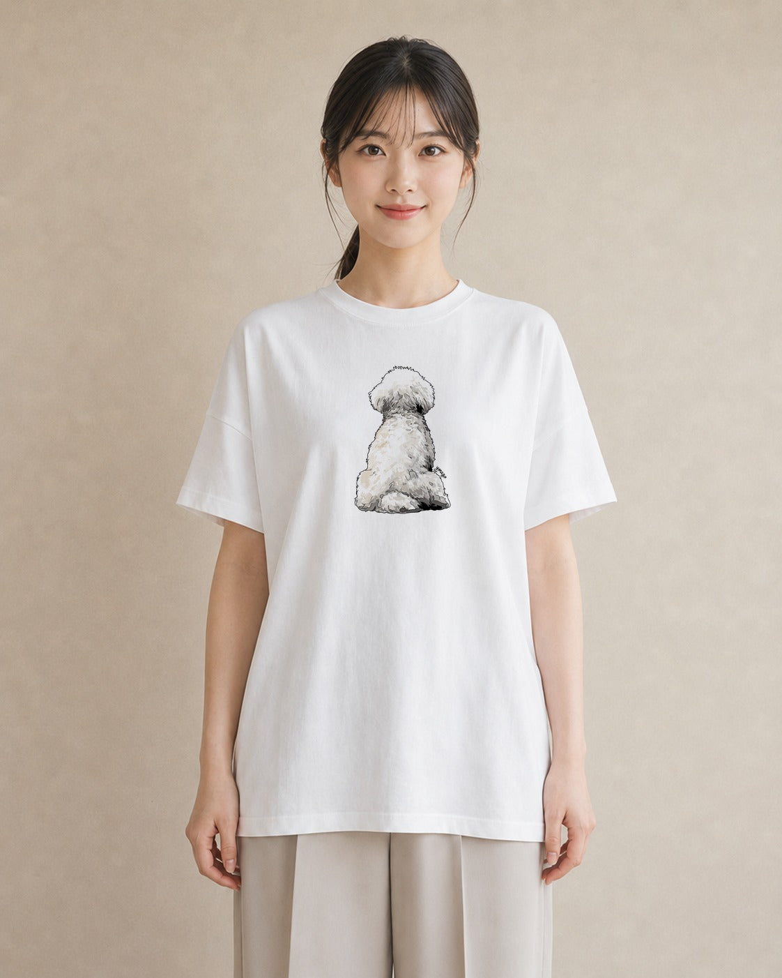 Tシャツ レディース ビションフリーゼ 犬 いぬ イラスト 秋コーデ おしゃれギフト 白T