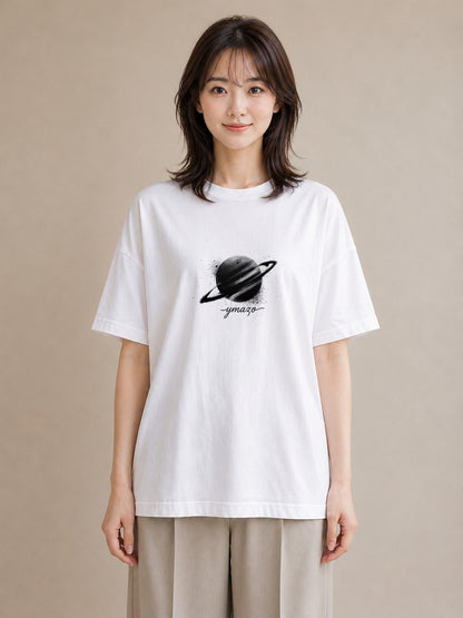 デザインTシャツ レディース 土星 星空 宇宙 イラスト 手描き風 ミセス 春コーデ 白T