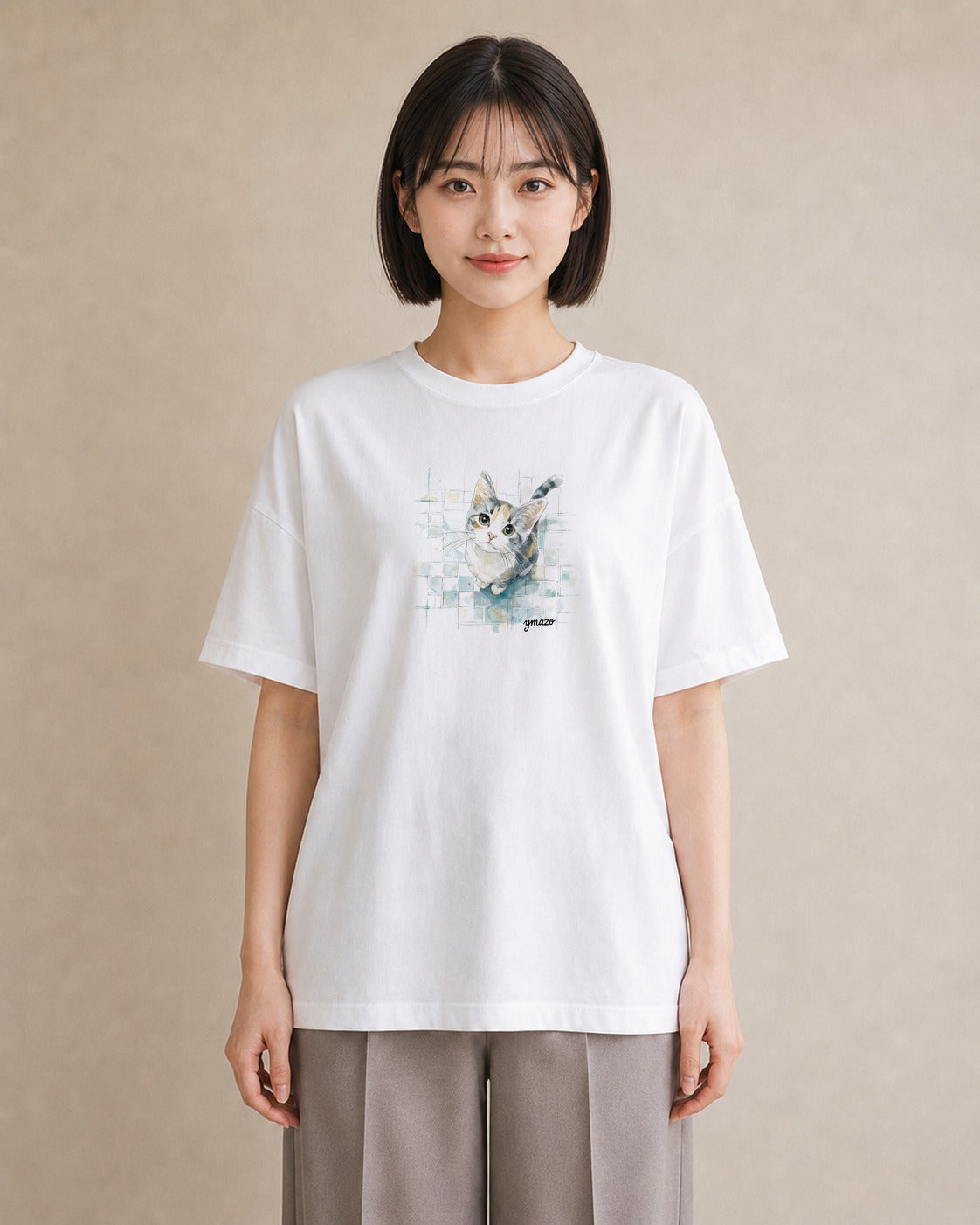 半袖Tシャツ レディース サバトラ 猫 ねこ イラスト ナチュラル ギフト 母の日 白T