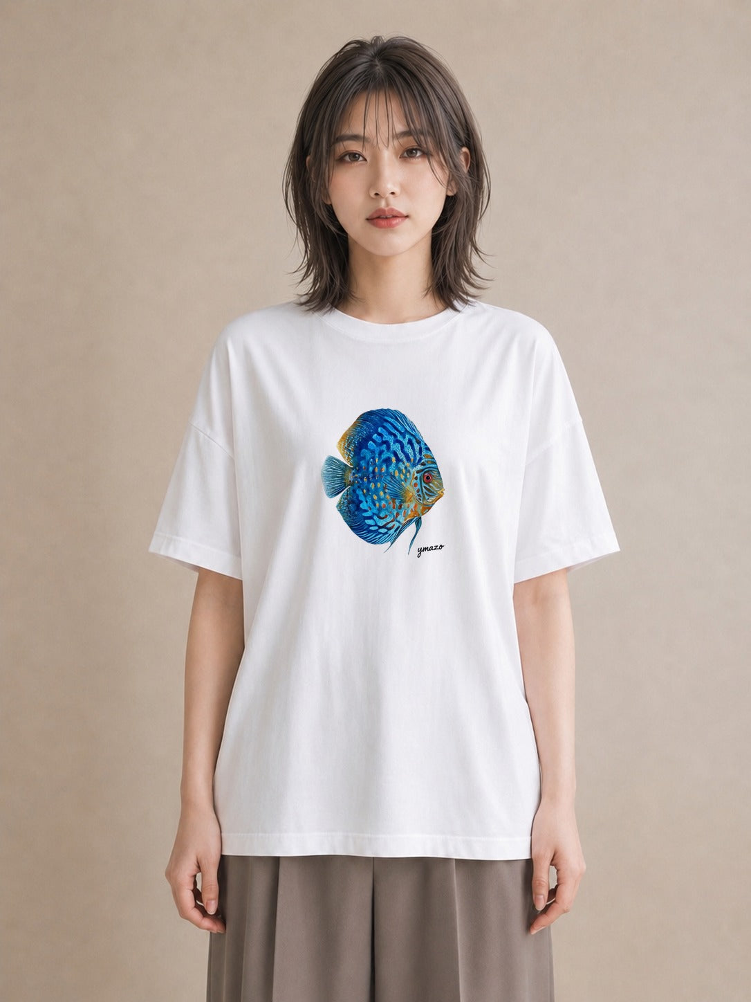 Tシャツ レディース 熱帯魚 ペット 動物 イラスト 上品 ラフ レイヤード 白T